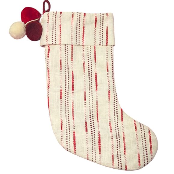 NWOT Hearth & Heart with Magnolia Holiday Christmas Stocking Pom Vertical Stripe - Picture 1 of 4